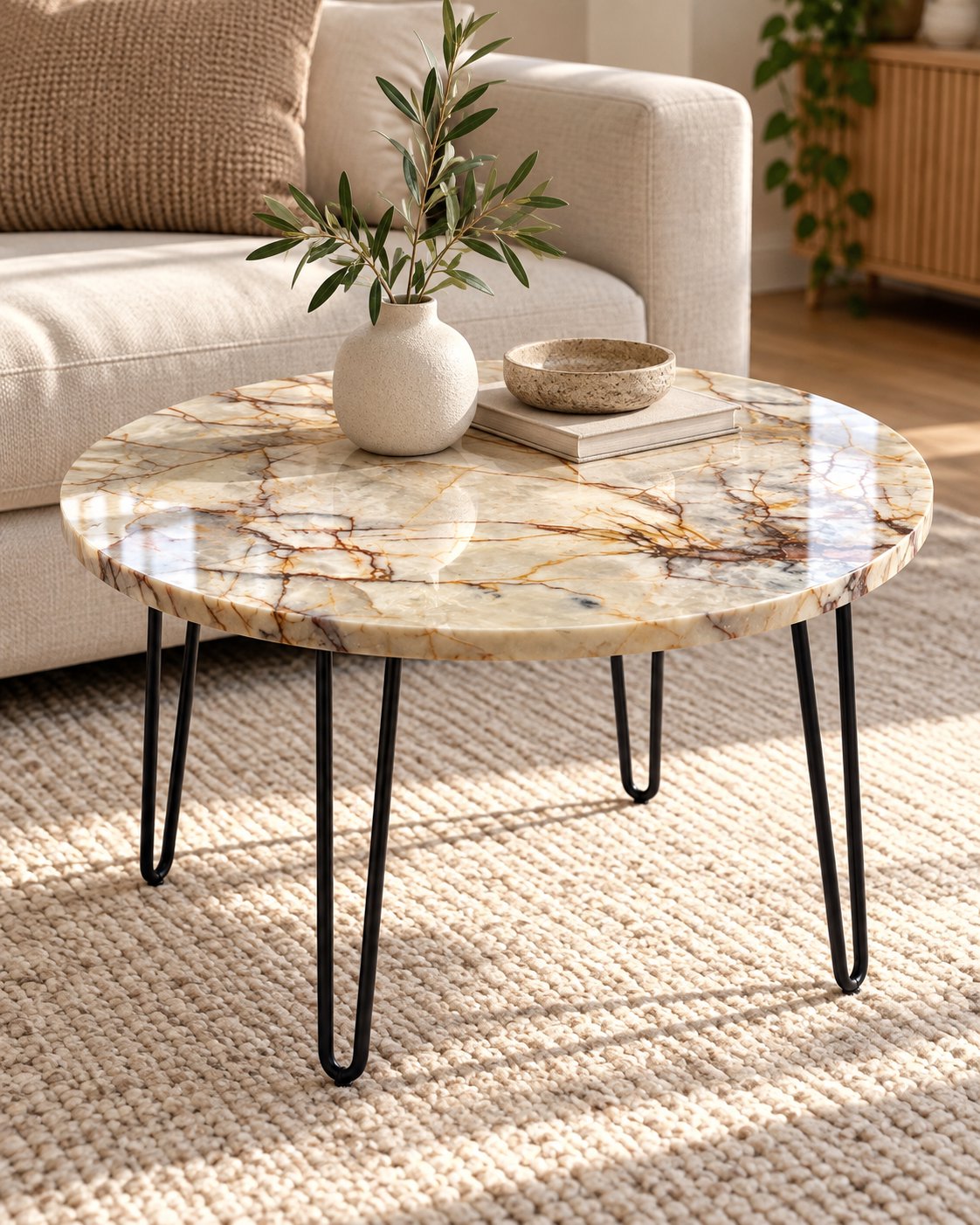 Round natural stone side table
