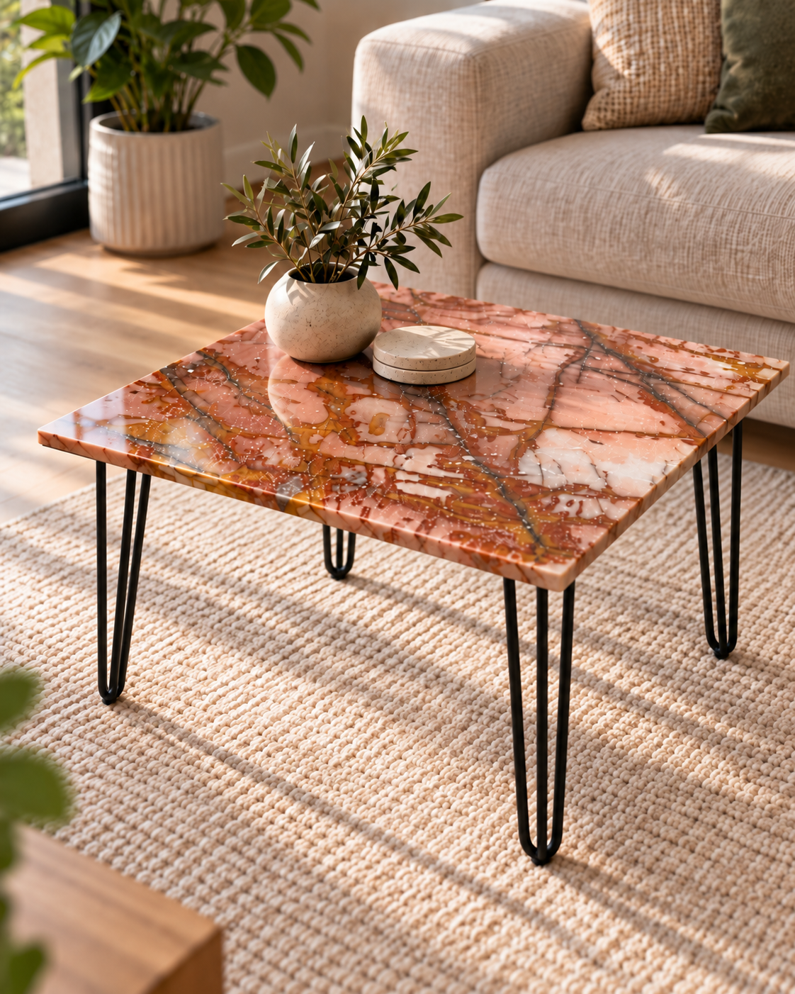 Square natural stone side table